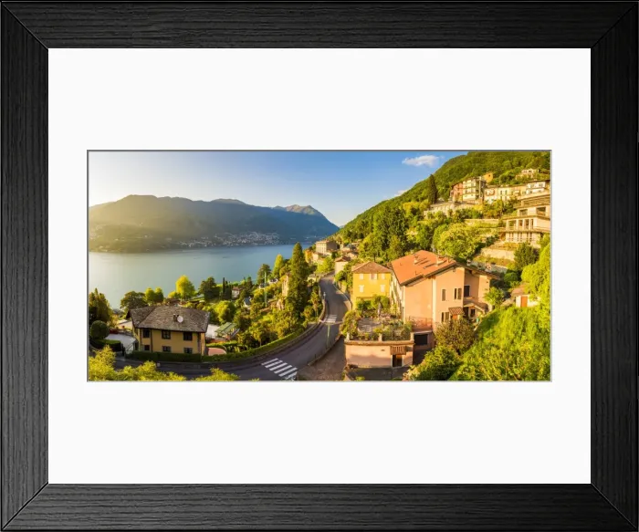 Framed Print : Blevio, lake Como, Como province, Lombardy, Italy. The winding coastal road at sunset Framed Print : Blevio, lake Como, Como province, Lombardy, Italy. The winding coastal road at sunset