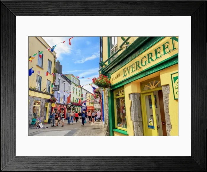 Framed Print : Europe, Dublin, Ireland, Tourists walking along Galway town streets and sitting Framed Print : Europe, Dublin, Ireland, Tourists walking along Galway town streets and sitting