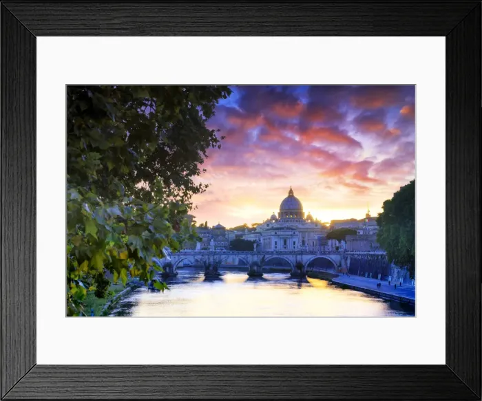 Framed Print : Italy, Rome, St. Peter Basilica by night reflecting on Tevere river Framed Print : Italy, Rome, St. Peter Basilica by night reflecting on Tevere river