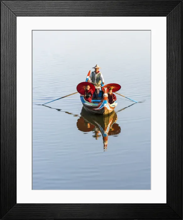 Framed Print : Buddhist novice monks on the Taungthaman Lake, Mandalay, Myanmar Framed Print : Buddhist novice monks on the Taungthaman Lake, Mandalay, Myanmar