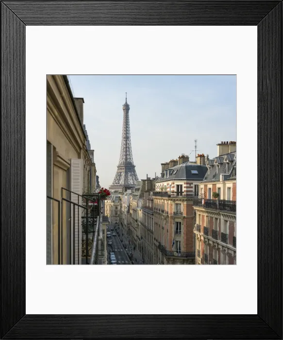 Framed Print : Elevated street view with Eiffel Tower in the background, Paris, France