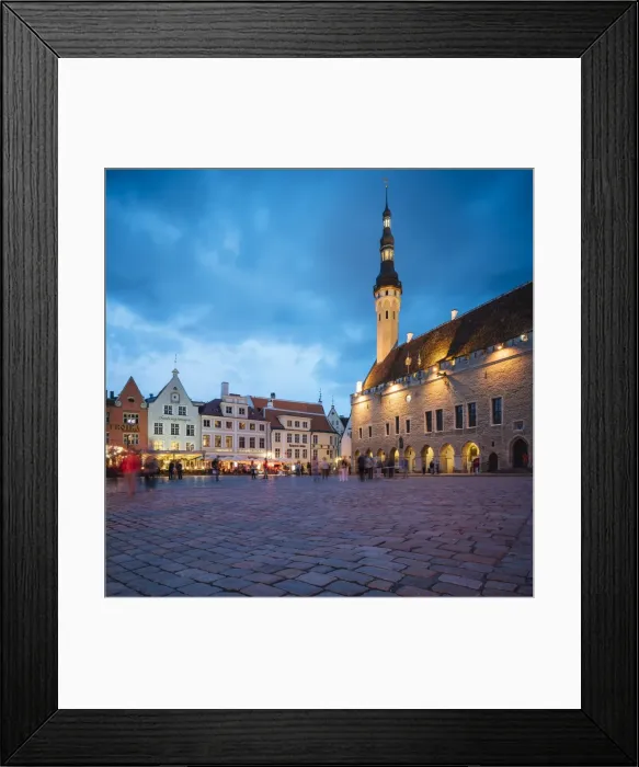 Framed Print : Town Hall Square (Raekoja plats) at dusk, Old Town, Tallinn, Estonia, Europe