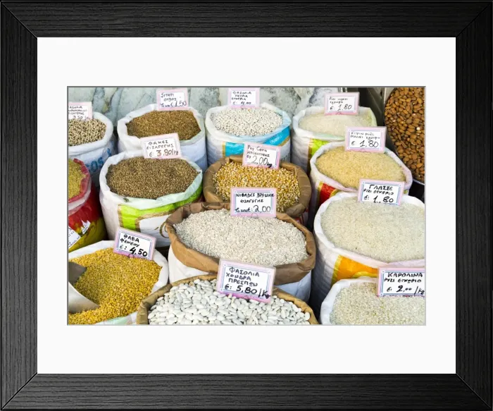Framed Print : Different type of grain and rice at the Central Market in Athens, Greece Framed Print : Different type of grain and rice at the Central Market in Athens, Greece