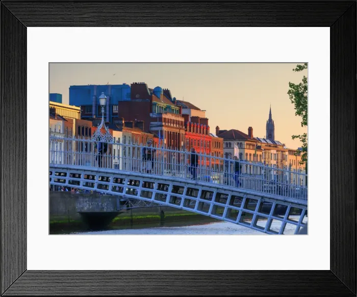 Framed Print : Europe; Dublin, Halfpenny bridge and Liffey river at sunset Framed Print : Europe; Dublin, Halfpenny bridge and Liffey river at sunset