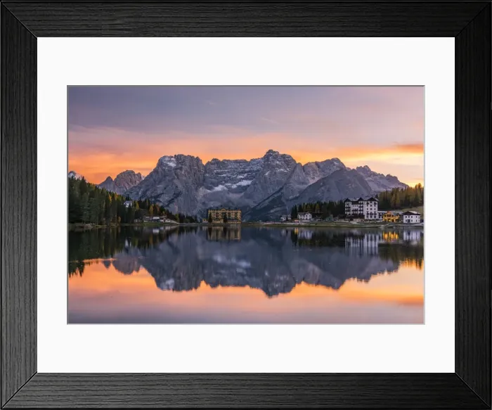 Framed Print : Sunset view over Lake Misurima with Sorapis mountain group in the background, Misurina Framed Print : Sunset view over Lake Misurima with Sorapis mountain group in the background, Misurina