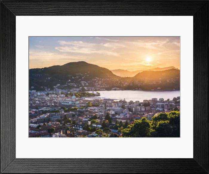 Framed Print : Como, Lombardy, Italy. High angle view over the city and the Como Cathedral at sunset Framed Print : Como, Lombardy, Italy. High angle view over the city and the Como Cathedral at sunset