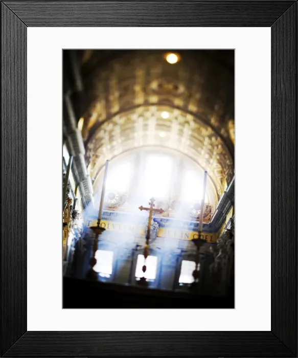 Framed Print : Italy, Rome, St. Peter Basilica interior with sun lights penetrating through