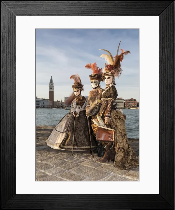 Framed Print : Three people in costume at Carnival time, San Giorgio Maggiore, Venice, Veneto, Italy Framed Print : Three people in costume at Carnival time, San Giorgio Maggiore, Venice, Veneto, Italy
