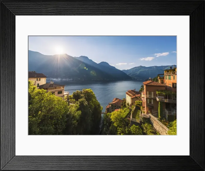 Framed Print : Nesso, lake Como, Como province, Italy, Europe. High angle view over the roman stone bridge Framed Print : Nesso, lake Como, Como province, Italy, Europe. High angle view over the roman stone bridge