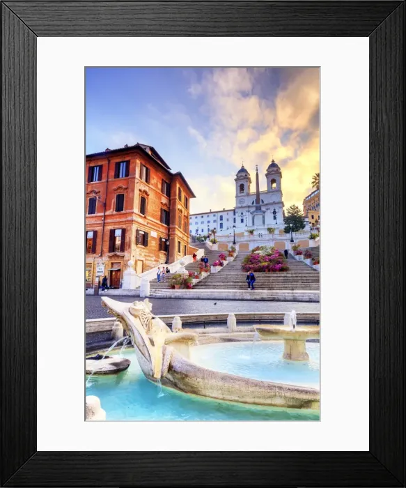 Framed Print : Italy, Rome, Trinita dei Monti stairs and Barcaccia fountain at Spain square at sunrise Framed Print : Italy, Rome, Trinita dei Monti stairs and Barcaccia fountain at Spain square at sunrise