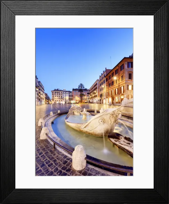 Framed Print : Italy, Rome, Spagna Square with Trinita dei Monti and Barcaccia fountain by night Framed Print : Italy, Rome, Spagna Square with Trinita dei Monti and Barcaccia fountain by night
