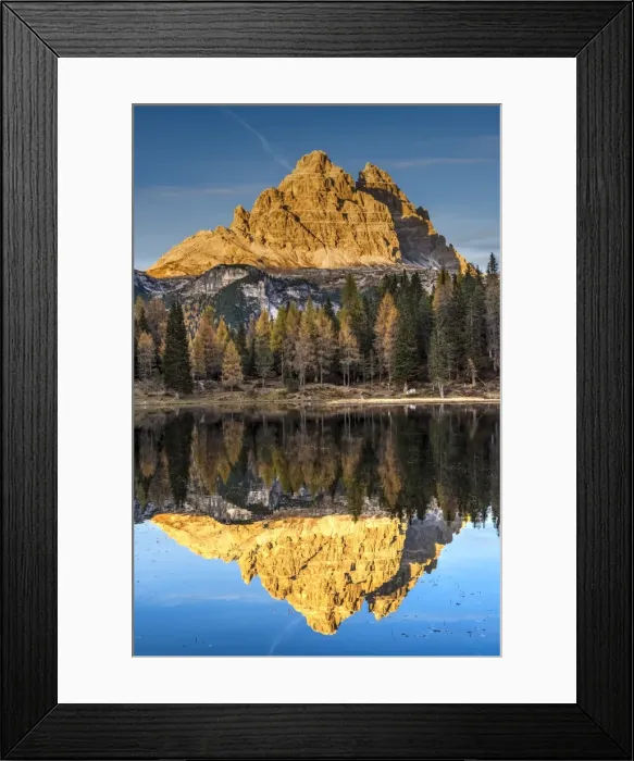 Framed Print : Lake d Antorno with Tre Cime di Lavaredo mountain group reflected in its waters, Misurina Framed Print : Lake d Antorno with Tre Cime di Lavaredo mountain group reflected in its waters, Misurina