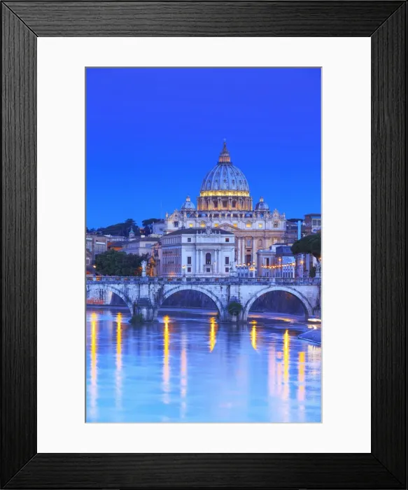 Framed Print : Italy, Rome, St. Peter Basilica by night reflecting on Tevere river Framed Print : Italy, Rome, St. Peter Basilica by night reflecting on Tevere river