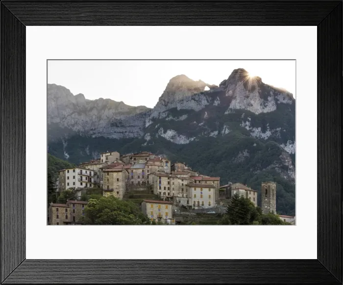 Framed Print : italy, Tuscany, a view towards the village Pruno and the monte forato (mountain with Framed Print : italy, Tuscany, a view towards the village Pruno and the monte forato (mountain with
