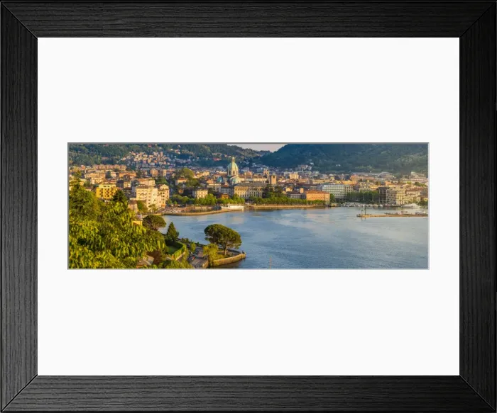 Framed Print : Como, Lombardy, Italy. High angle view cityscape of Como and the lake front, with