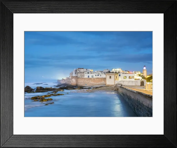 Framed Print : Morocco, Marrakesh-Safi (Marrakesh-Tensift-El Haouz) region, Essaouira. Medina (old town) at dusk