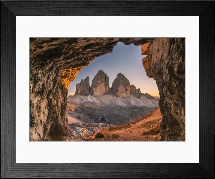 Framed Print : Tre Cime di Lavaredo peaks or Drei Zinnen at sunset, Dobbiaco - Toblach, Trentino