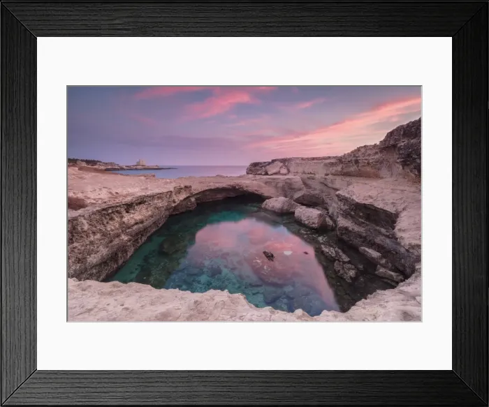 Framed Print : Sunrise at Grotta della Poesia, province of Lecce, Italy, Europe Framed Print : Sunrise at Grotta della Poesia, province of Lecce, Italy, Europe