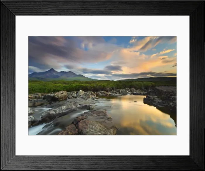 Framed Print : Isle of Skye, Scotland, Europe. The last sunset colors reflected in the water Framed Print : Isle of Skye, Scotland, Europe. The last sunset colors reflected in the water