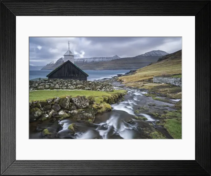 Framed Print : Traditional Faroese wooden turf roofed church in the village of Funningur on the island of Eysturoy Framed Print : Traditional Faroese wooden turf roofed church in the village of Funningur on the island of Eysturoy