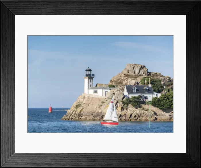 Framed Print : Sail boat in front of Ile Louet. Carantec, Finistere, Brittany, France