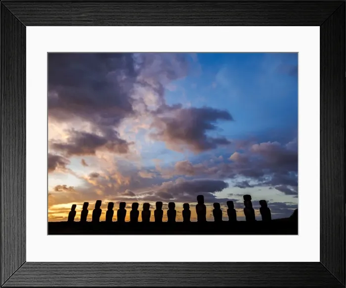 Framed Print : Moais in Ahu Tongariki at sunrise, Rapa Nui National Park, Easter Island, Chile