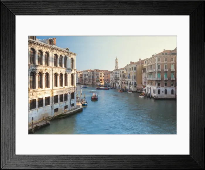 Framed Print : Italy, Veneto, Venice, view on the Grand Canal at sunrise with boats passing through Framed Print : Italy, Veneto, Venice, view on the Grand Canal at sunrise with boats passing through