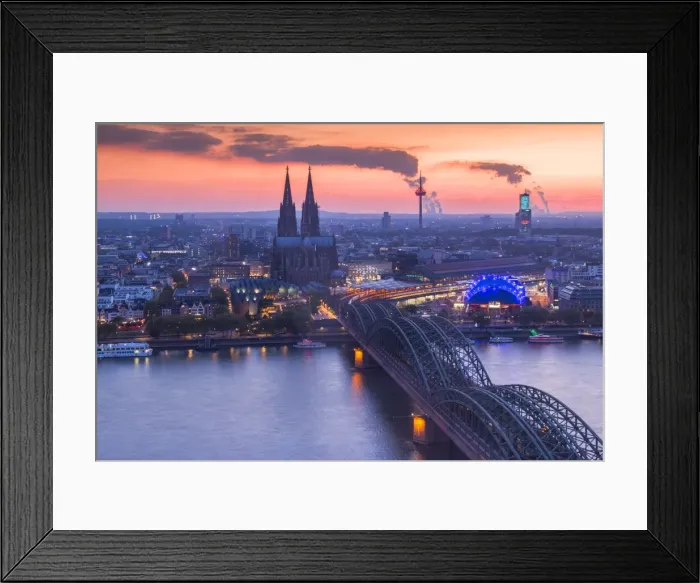Framed Print : Cologne Cathedral and Hohenzoller Bridge over River Rhine in Cologne city at dusk Framed Print : Cologne Cathedral and Hohenzoller Bridge over River Rhine in Cologne city at dusk