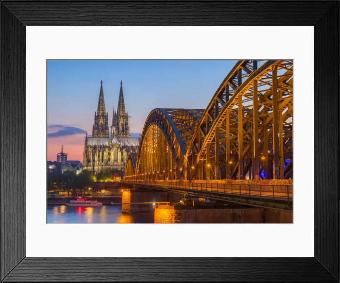 Framed Print : Hohenzoller Bridge over River Rhine and Cologne Cathedral at dusk in Cologne city Framed Print : Hohenzoller Bridge over River Rhine and Cologne Cathedral at dusk in Cologne city