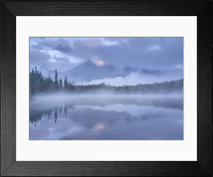 Framed Print : Misty morning in the Canadian Rockies, Herbert Lake, Banff National Park, Alberta, Canada