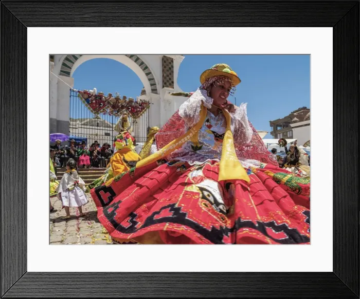 Framed Print : Dancers in Traditional Costume, Fiesta de la Virgen de la Candelaria, Copacabana Framed Print : Dancers in Traditional Costume, Fiesta de la Virgen de la Candelaria, Copacabana