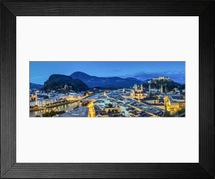 Framed Print : Panoramic view over the old town and Hohensalzburg Castle at dusk, Salzburg, Austria Framed Print : Panoramic view over the old town and Hohensalzburg Castle at dusk, Salzburg, Austria