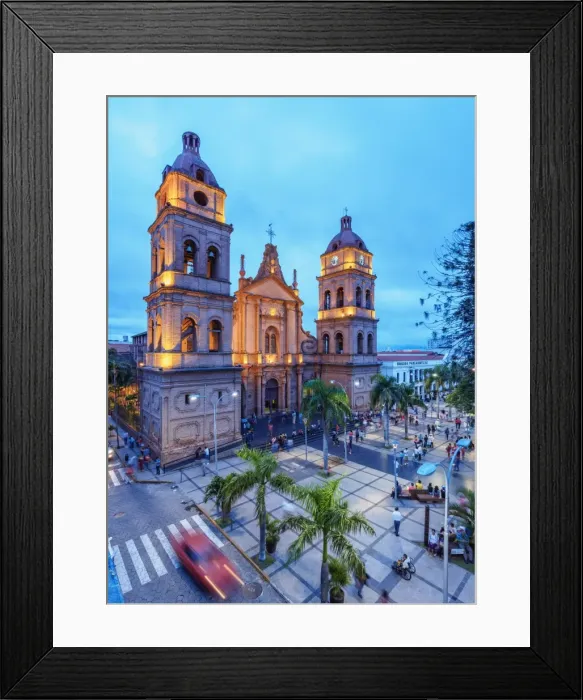 Framed Print : Cathedral Basilica of St. Lawrence, twilight, 24 de Septiembre Square, Santa Cruz de la Sierra Framed Print : Cathedral Basilica of St. Lawrence, twilight, 24 de Septiembre Square, Santa Cruz de la Sierra
