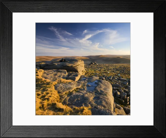 Framed Print : Late evening golden sunlight at Higher Tor on Belstone Common, Dartmoor National Park Framed Print : Late evening golden sunlight at Higher Tor on Belstone Common, Dartmoor National Park