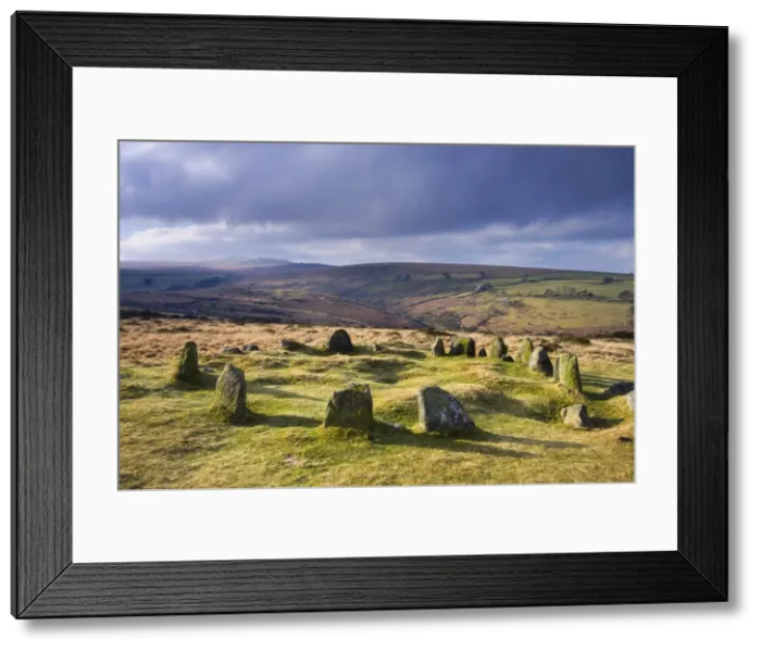 Framed Print : The Nine Maidens stone circle, otherwise known as the Seventeen Brothers on Belstone