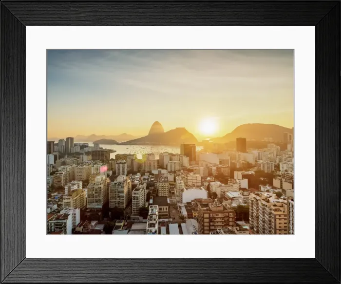 Framed Print : View over Botafogo towards the Sugarloaf Mountain at sunrise, Rio de Janeiro, Brazil Framed Print : View over Botafogo towards the Sugarloaf Mountain at sunrise, Rio de Janeiro, Brazil