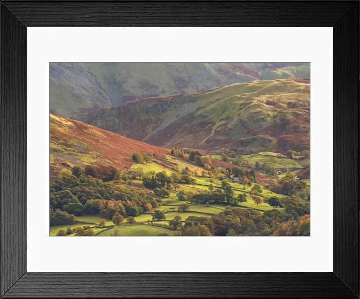 Framed Print : Rural farmland below Cumbrian mountains, Martindale, Lake District, Cumbria, England Framed Print : Rural farmland below Cumbrian mountains, Martindale, Lake District, Cumbria, England
