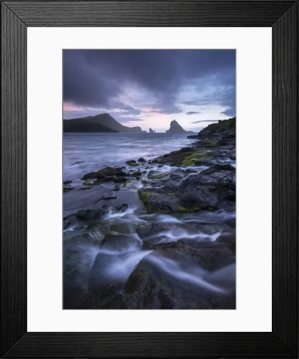 Framed Print : Tindholmur at sunset from Bour on the island of Vagar, Faroe Islands, Denmark. Summer Framed Print : Tindholmur at sunset from Bour on the island of Vagar, Faroe Islands, Denmark. Summer