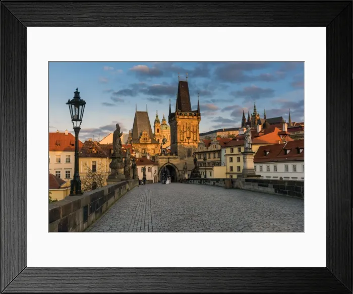 Framed Print : Mala Strana Bridge Tower and Charles Bridge at sunrise, Prague, Bohemia, Czech Republic Framed Print : Mala Strana Bridge Tower and Charles Bridge at sunrise, Prague, Bohemia, Czech Republic
