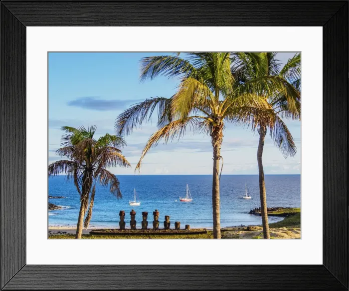 Framed Print : Moais in Ahu Nau Nau by the Anakena Beach, elevated view, Rapa Nui National Park Framed Print : Moais in Ahu Nau Nau by the Anakena Beach, elevated view, Rapa Nui National Park