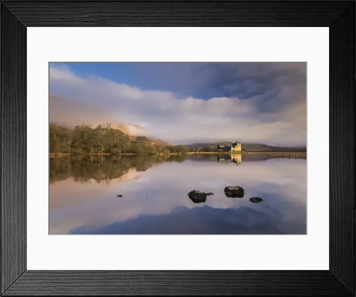 Framed Print : Rich morning sunlight illuminates Kilchurn Castle on a reflective Loch Awe, Argyll, Scotland Framed Print : Rich morning sunlight illuminates Kilchurn Castle on a reflective Loch Awe, Argyll, Scotland