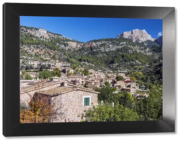 View of the mountain village of Fornalutx with Puig Major, the highest peak on Majorca