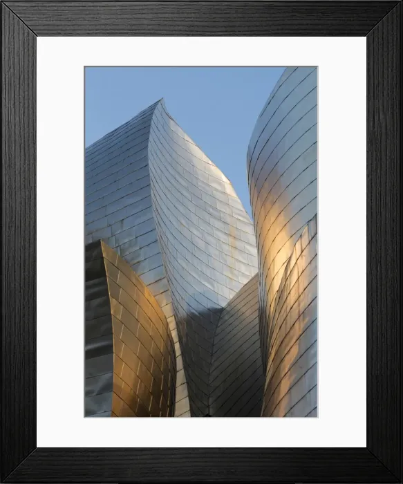 Framed Print : Titanium-clad exterior of the Guggenheim museum at sunset, Bilbao, Biscay, Spain