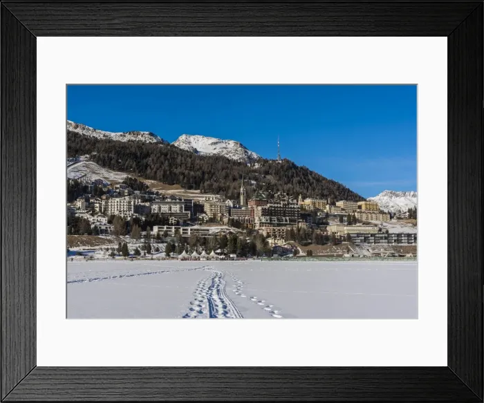 Framed Print : Winter view of St. Moritz from its frozen lake, Graubunden, Switzerland Framed Print : Winter view of St. Moritz from its frozen lake, Graubunden, Switzerland