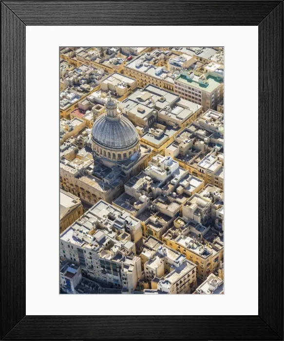 Framed Print : Malta, South Eastern Region, Valletta. Aerial view of the dome of the Carmelite Church Framed Print : Malta, South Eastern Region, Valletta. Aerial view of the dome of the Carmelite Church