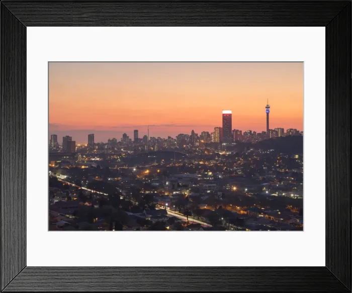 Framed Print : View of skyline at sunset, Johannesburg, Gauteng, South Africa Framed Print : View of skyline at sunset, Johannesburg, Gauteng, South Africa