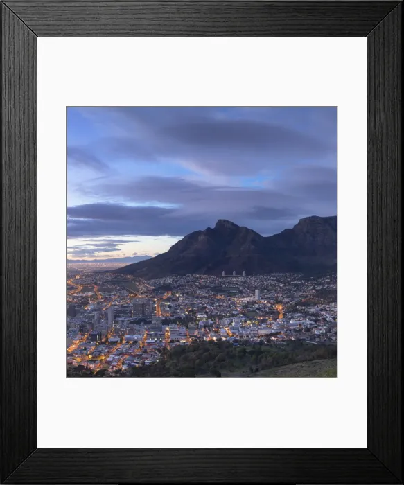 Framed Print : View of Table Mountain and City Bowl at dawn, Cape Town, Western Cape, South Africa