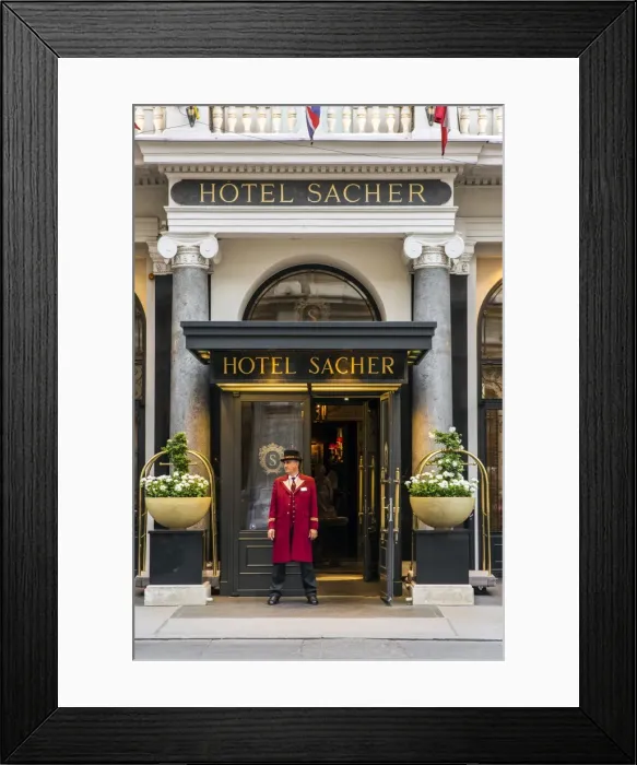 Framed Print : Entrance at Hotel Sacher, Vienna, Austria Framed Print : Entrance at Hotel Sacher, Vienna, Austria