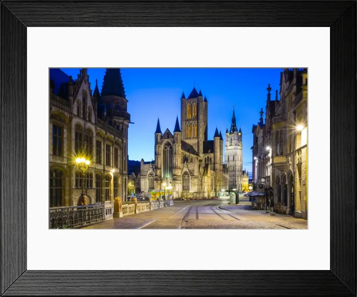 Framed Print : Belgium, Flanders, Ghent (Gent). Sint-Niklskerk (Saint Nicholas Church) and Het Belfort van Gent Framed Print : Belgium, Flanders, Ghent (Gent). Sint-Niklskerk (Saint Nicholas Church) and Het Belfort van Gent
