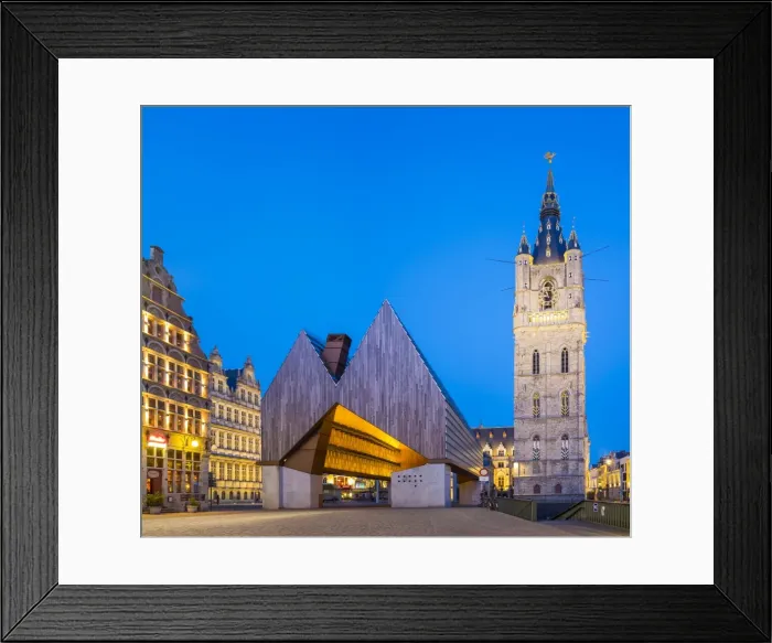 Framed Print : Belgium, Flanders, Ghent (Gent). Het Belfort van Gent, 14th century belfry, and Stadshal